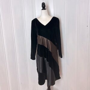 OSCAR DE LA RENTA black velvet & taupe colour satin dress